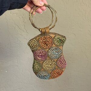 David Jeffrey beaded wrist pouch gems on wristlet bells light weight